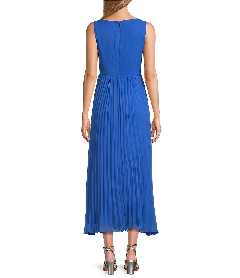 Marina Chiffon V-Neck Sleeveless Pleated A-Line Midi Dress