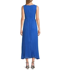 Marina Chiffon V-Neck Sleeveless Pleated A-Line Midi Dress