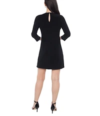 Marina Crew Neck Rhinestone Detail 3/4 Sleeve Shift Dress