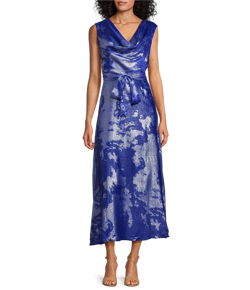 Marina Foil Print Cowl Neck Sleeveless Midi Dress