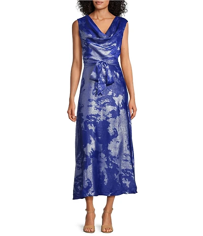 Marina Foil Print Cowl Neck Sleeveless Midi Dress