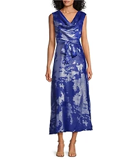 Marina Foil Print Cowl Neck Sleeveless Midi Dress
