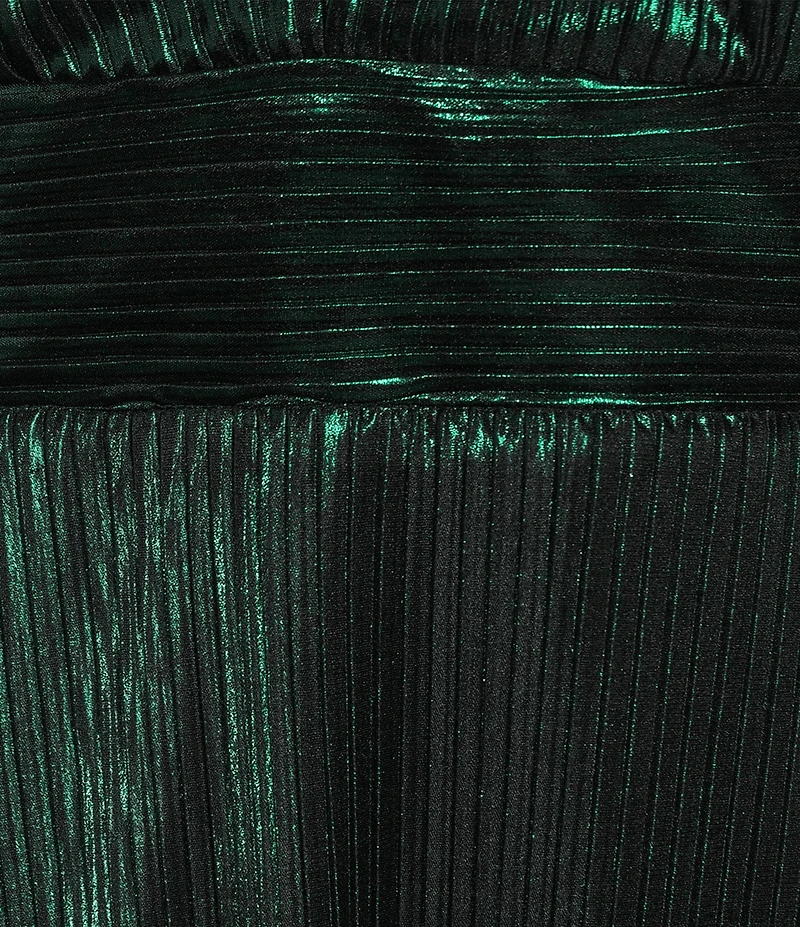 Marina Halter V-Neck Sleeveless Foil Pleated Gown