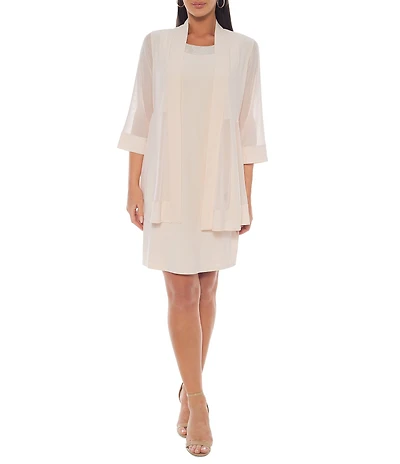 Marina ITY Knit 3/4 Sleeve Beaded Crew Neck Cardigan 2-Piece Jacket Dress