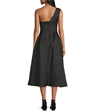 Marina Jacquard Brocade Bow One Shoulder Sleeveless Midi Gown