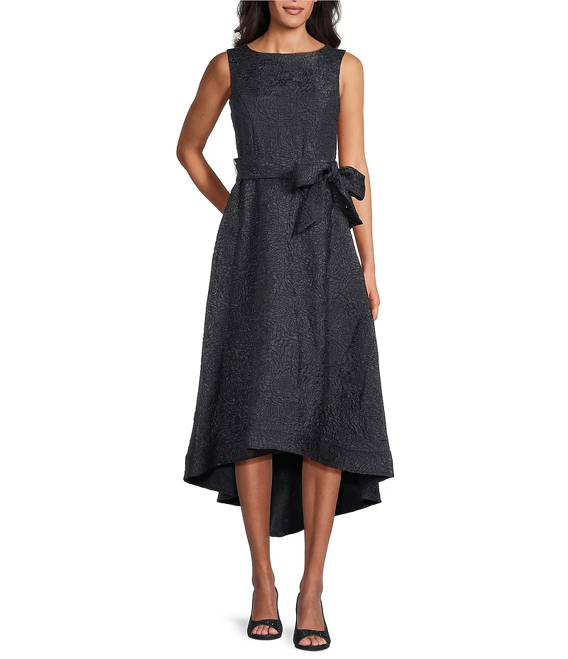 Marina Jacquard Brocade Sleeveless High Low A-Line Midi Dress