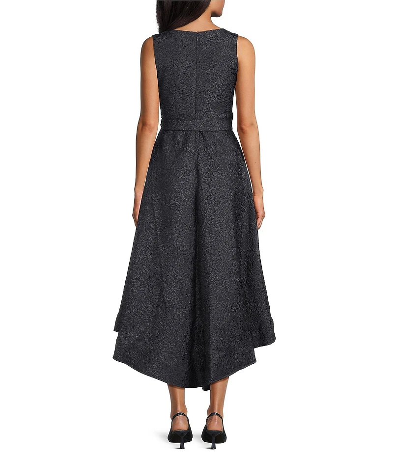 Marina Jacquard Brocade Sleeveless High Low A-Line Midi Dress