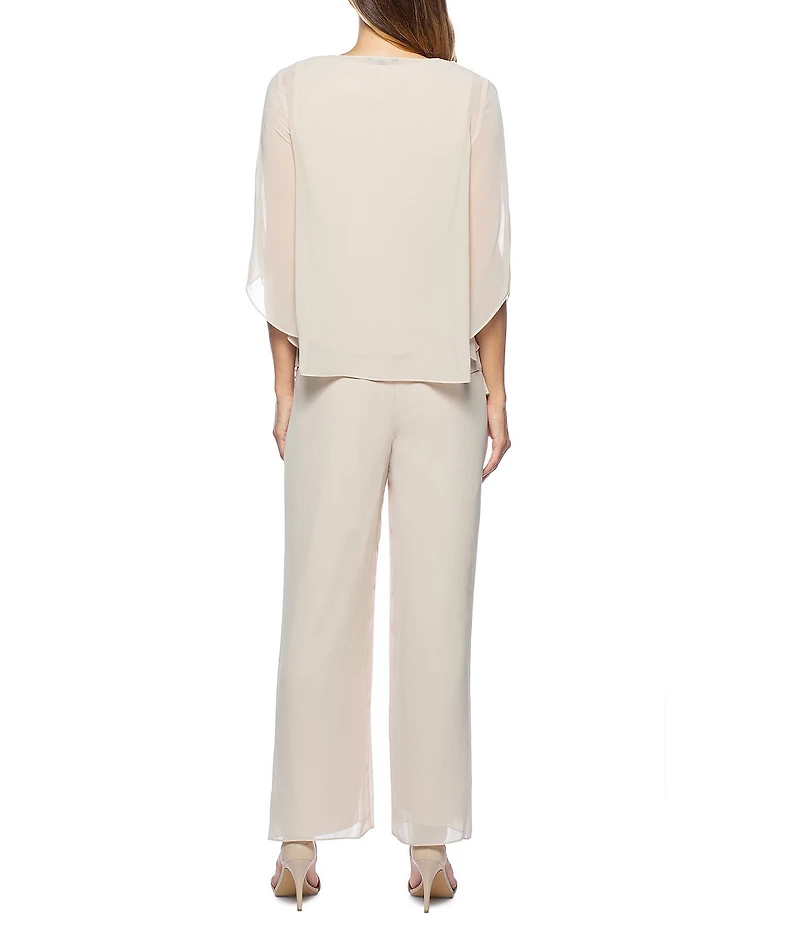 Marina Keyhole V-Neck Chiffon 3/4 Sleeve 3-Piece Pant Set