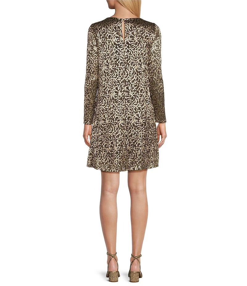 Marina Keyhole Neck Long Sleeve Metallic Printed Sheath Dress