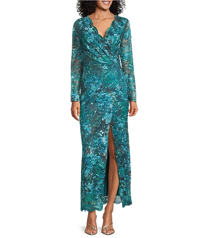 Marina Lace Detail V-Neck Long Sleeve Wrap Dress