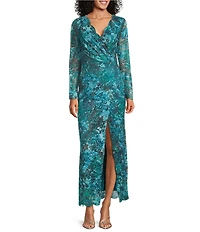 Marina Lace Detail V-Neck Long Sleeve Wrap Dress