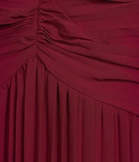 Marina Long Puff Sleeve V-Neck Pleated Chiffon Dress