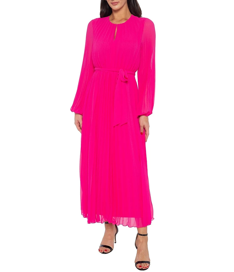 Marina Long Sleeve Pleated Chiffon Maxi Dress