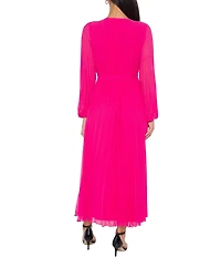 Marina Long Sleeve Pleated Chiffon Maxi Dress