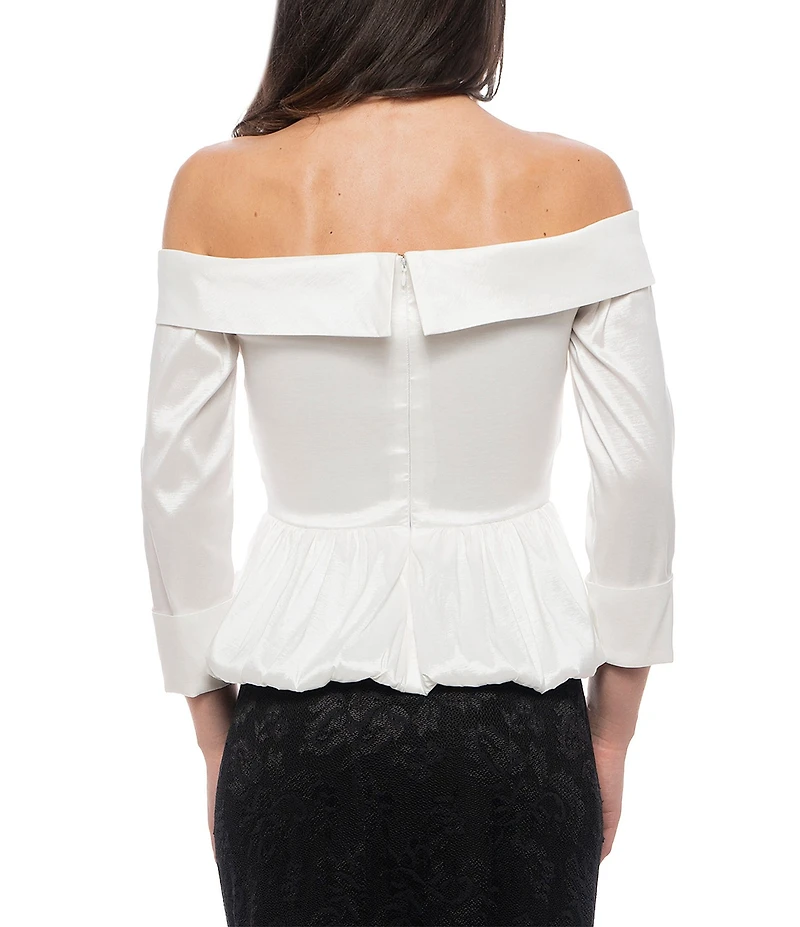 Marina Off-The-Shoulder 3/4 Sleeve Stretch Taffeta Bubble Peplum Top