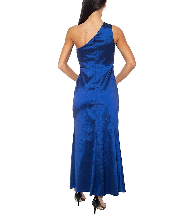 Marina One Shoulder Sleeveless Front Slit Ruffle Taffeta Gown
