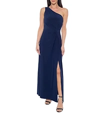 Marina One Shoulder Sleeveless Knotted Sheath Dress