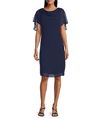 Marina Pebble Chiffon Beaded Caplet Sheath Dress