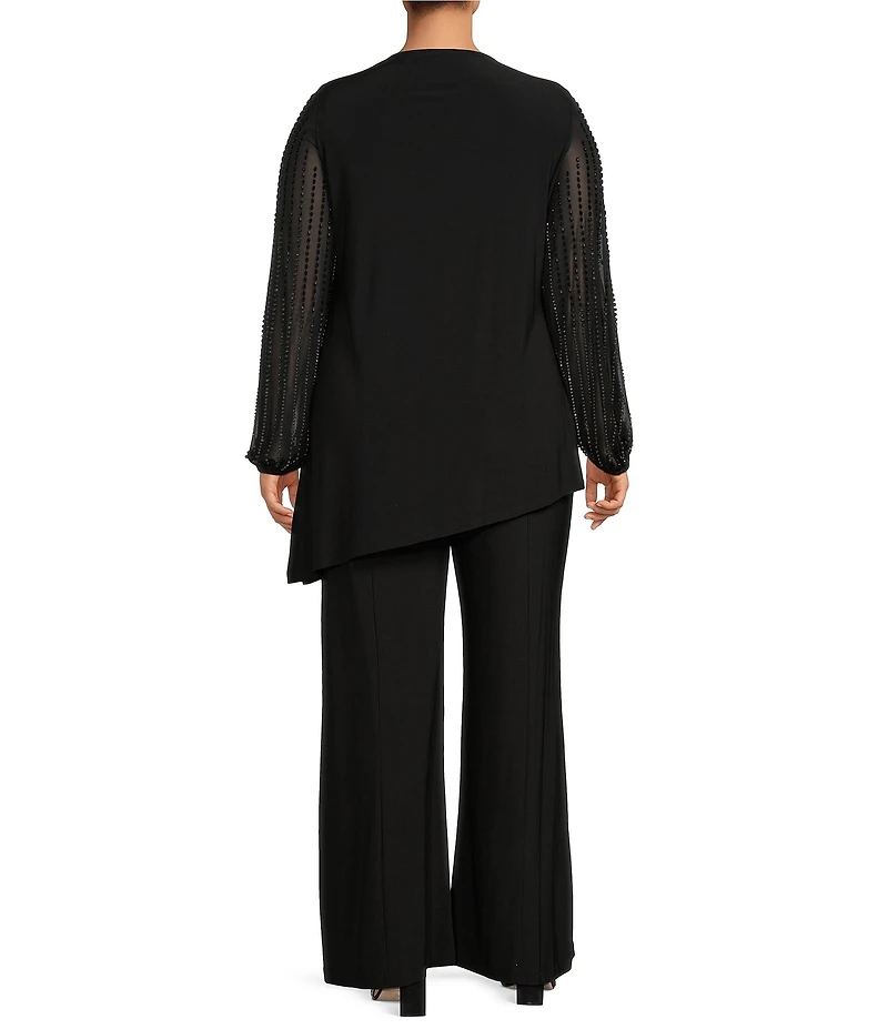 Marina Plus Size Beaded Long Sleeve Crew Neck 2-Piece Pant Set