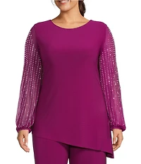 Marina Plus Size Beaded Long Sleeve Crew Neck 2-Piece Pant Set