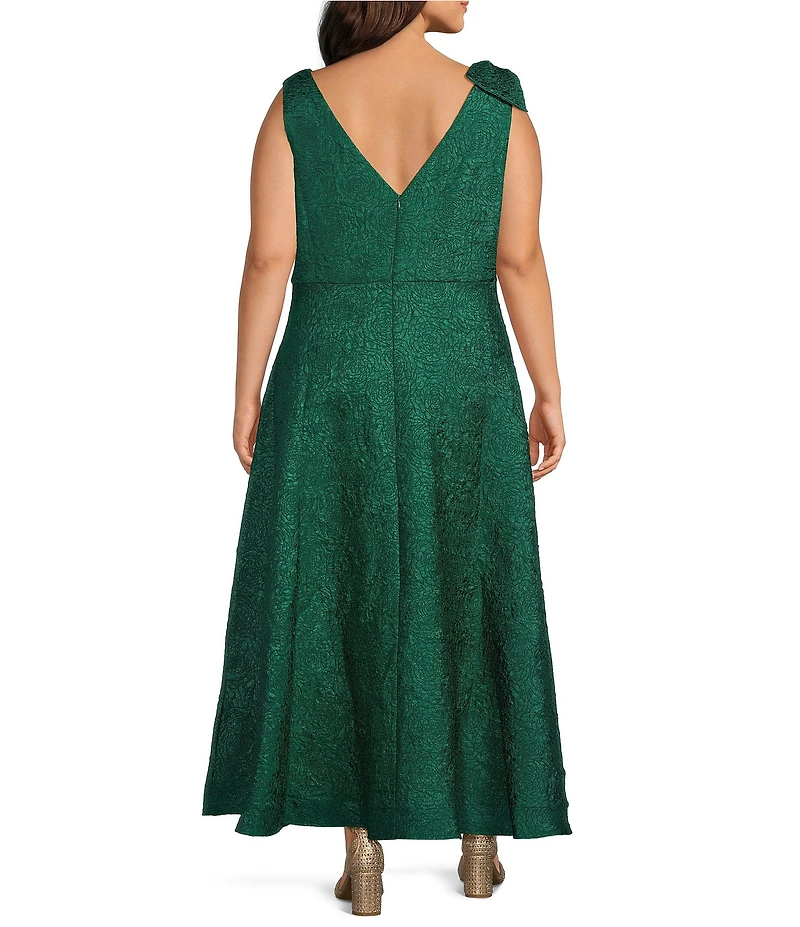 Marina Plus Size Jacquard Brocade Sleeveless Bow Shoulder Gown
