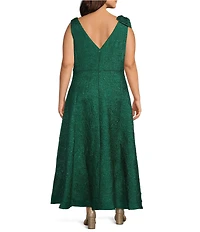 Marina Plus Size Jacquard Brocade Sleeveless Bow Shoulder Gown