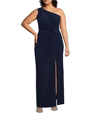 Marina Plus Size Knot Front One Shoulder Sheath Dress