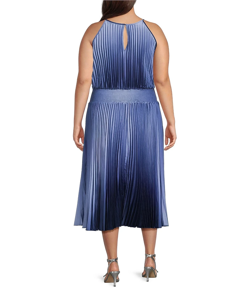 Marina Plus Size Ombre Pleated Halter Dress