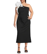 Marina Plus Size One Shoulder Ruffle Sheath Dress