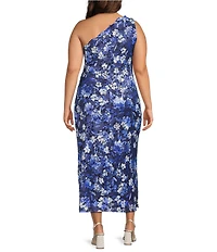 Marina Plus Size One Shoulder Sleeveless Floral Lace Sheath Dress