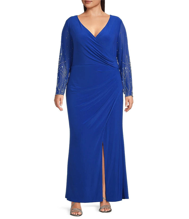 Marina Plus Size Side Slit Beaded Sleeve Dress