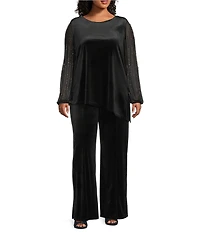 Marina Plus Size Velvet 2-Piece Beaded Long Sleeve Pant Set