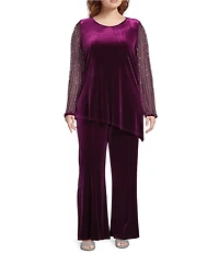 Marina Plus Size Velvet 2-Piece Beaded Long Sleeve Pant Set