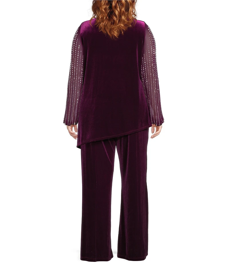 Marina Plus Size Velvet 2-Piece Beaded Long Sleeve Pant Set