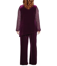Marina Plus Size Velvet 2-Piece Beaded Long Sleeve Pant Set