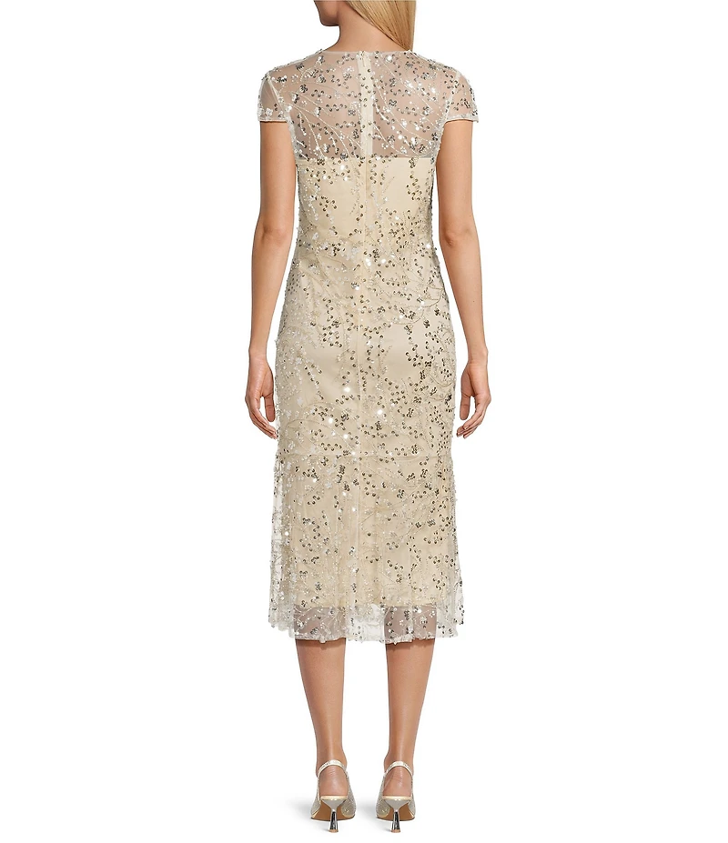 Marina Sequin Short Sleeve Sheath Midi Dress