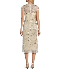 Marina Sequin Short Sleeve Sheath Midi Dress