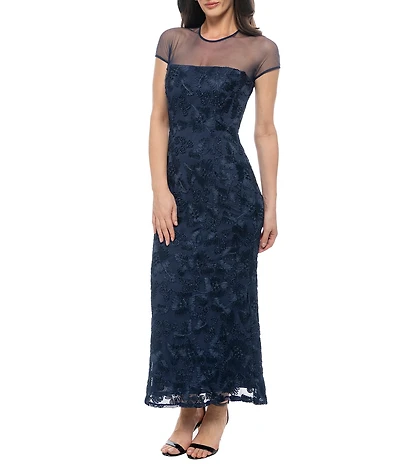 Marina Short Sleeve Round Neck Soutache Lace Dress