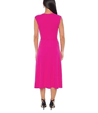 Marina Sleeveless Crew Neck Scuba Crepe A-Line Midi Dress
