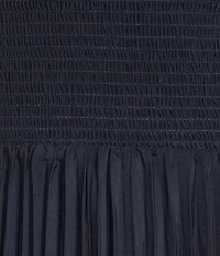 Marina Sleeveless Halter Mock Neck Smocked Pleated Crepe Chiffon A-Line Midi Dress