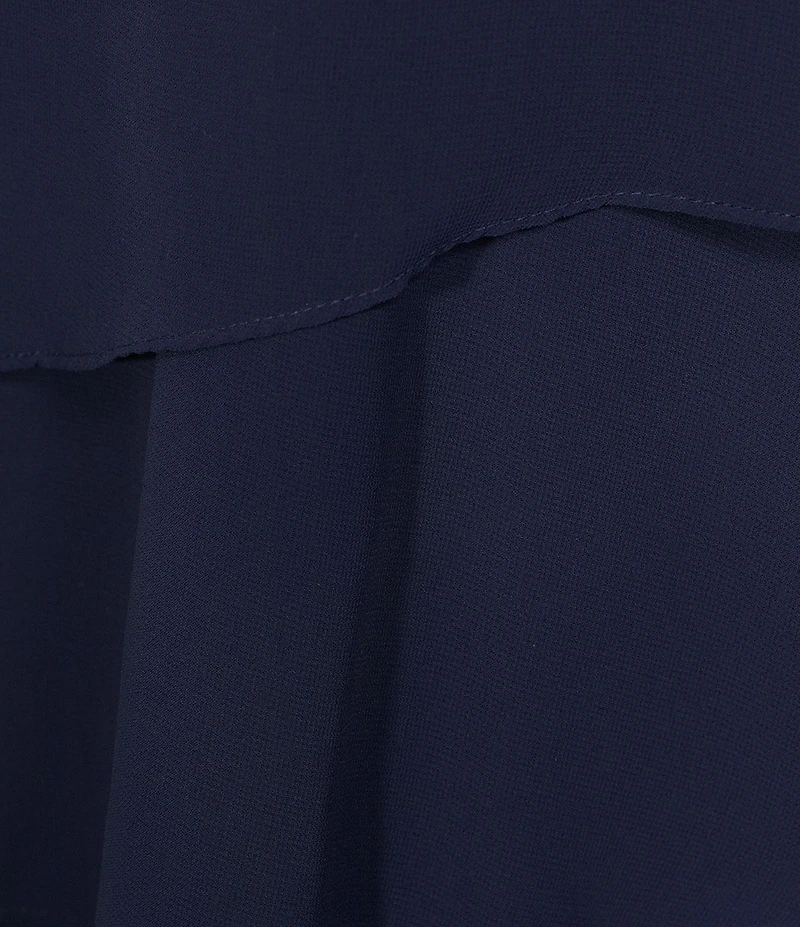 Marina Split 3/4 Sleeve Round Beaded Keyhole Neck Asymmetrical Tiered Chiffon Trapeze Dress