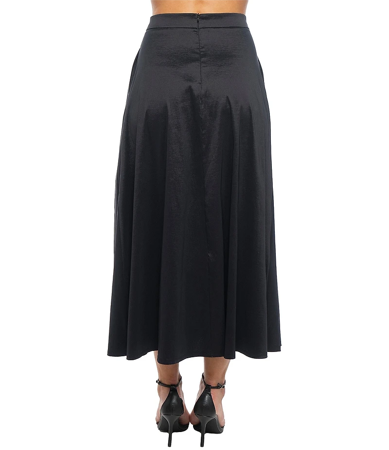 Marina Stretch Taffeta Side Slit A Line Midi Skirt