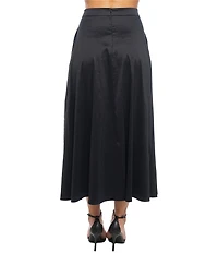 Marina Stretch Taffeta Side Slit A Line Midi Skirt