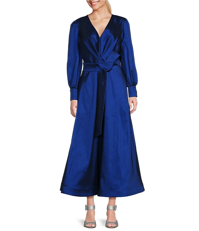 slim fit dress slacks Happy Clothing Leslie Fit and Flare Crossover Mesh Taffeta Midi Dress main image 1