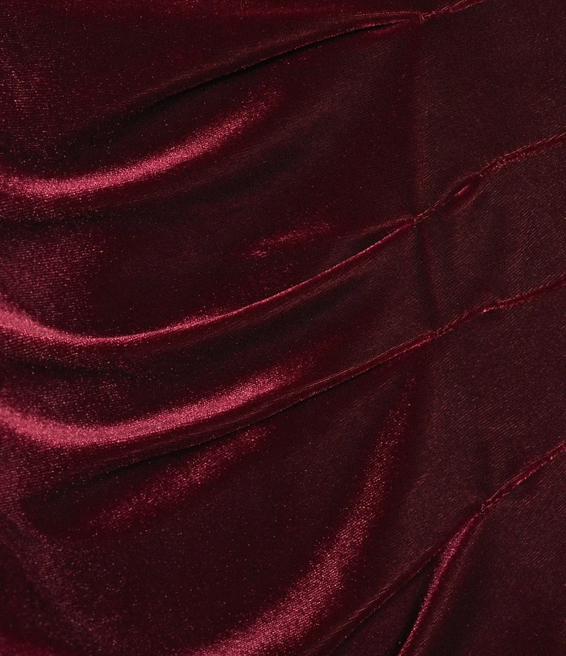 Marina Stretch Velvet Beaded Long Sleeve Pleated Side Dress