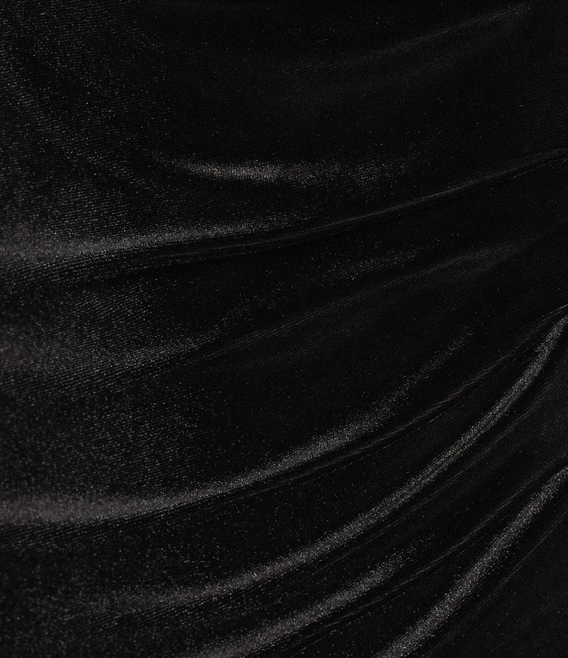 Marina Stretch Velvet Beaded Long Sleeve Pleated Side Dress