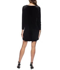 Marina Stretch Velvet Keyhole Brooch Neckline Long Sleeve Sheath Dress
