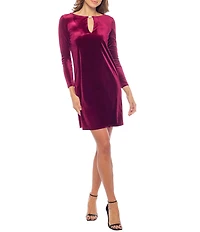 Marina Stretch Velvet Keyhole Brooch Neckline Long Sleeve Sheath Dress