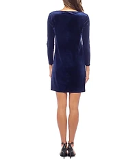 Marina Stretch Velvet Keyhole Brooch Neckline Long Sleeve Sheath Dress