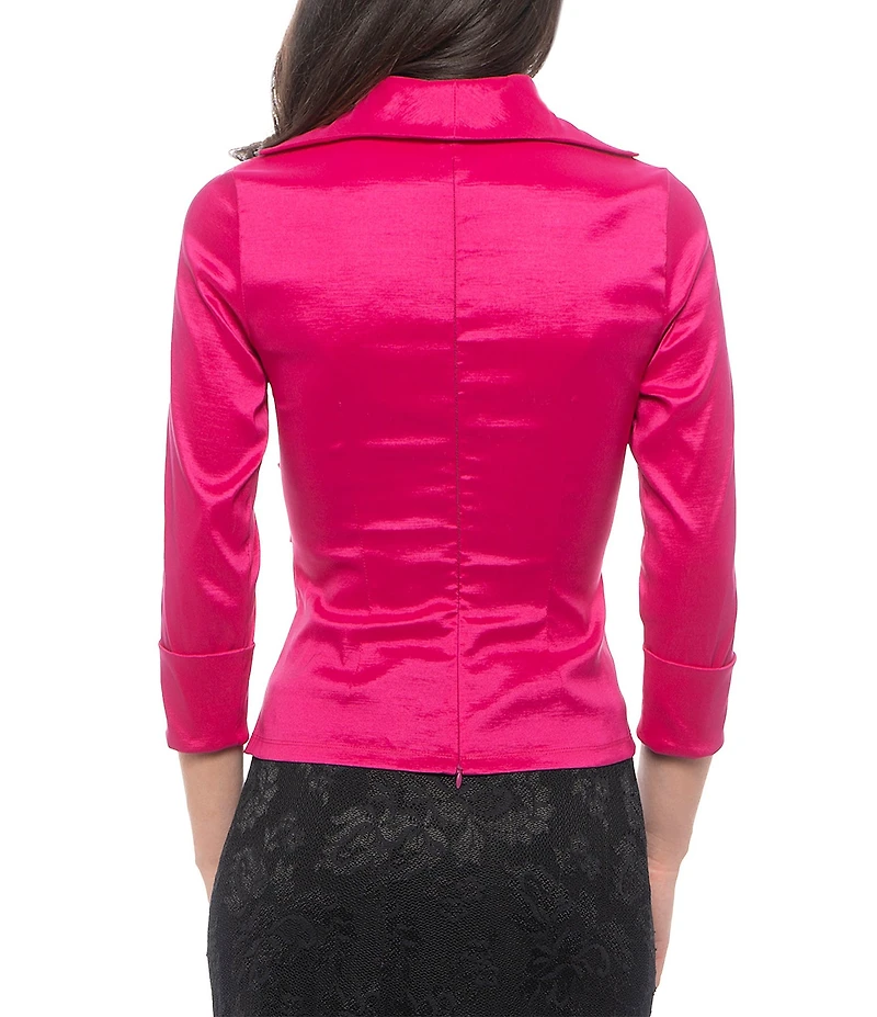 Marina V Neck 3/4 Sleeve Knot Front Stretch Taffeta Blouse